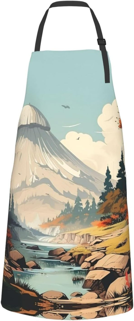 Japanese Painting mushroom print Waterproof apron with pocket adjustable cooking apron for adult kitchen bibs to bake