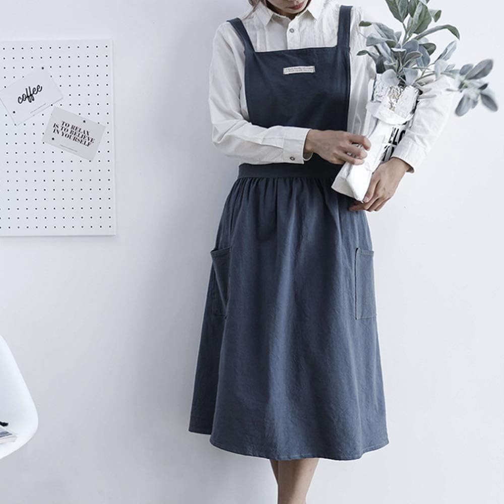 Cotton and linen Kitchen Cooking Aprons Dress for Women with Pockets C