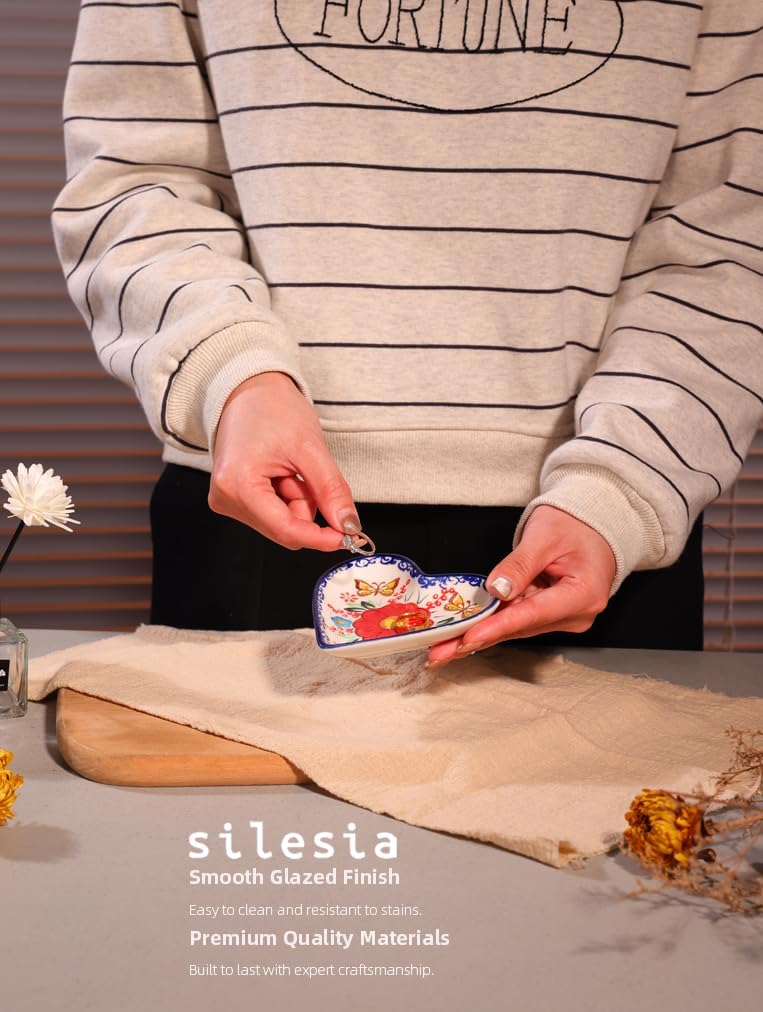 silesia Handmade Jewelry Tray, 4.5" Ceramic Hand-Painted Jewelry Dish,