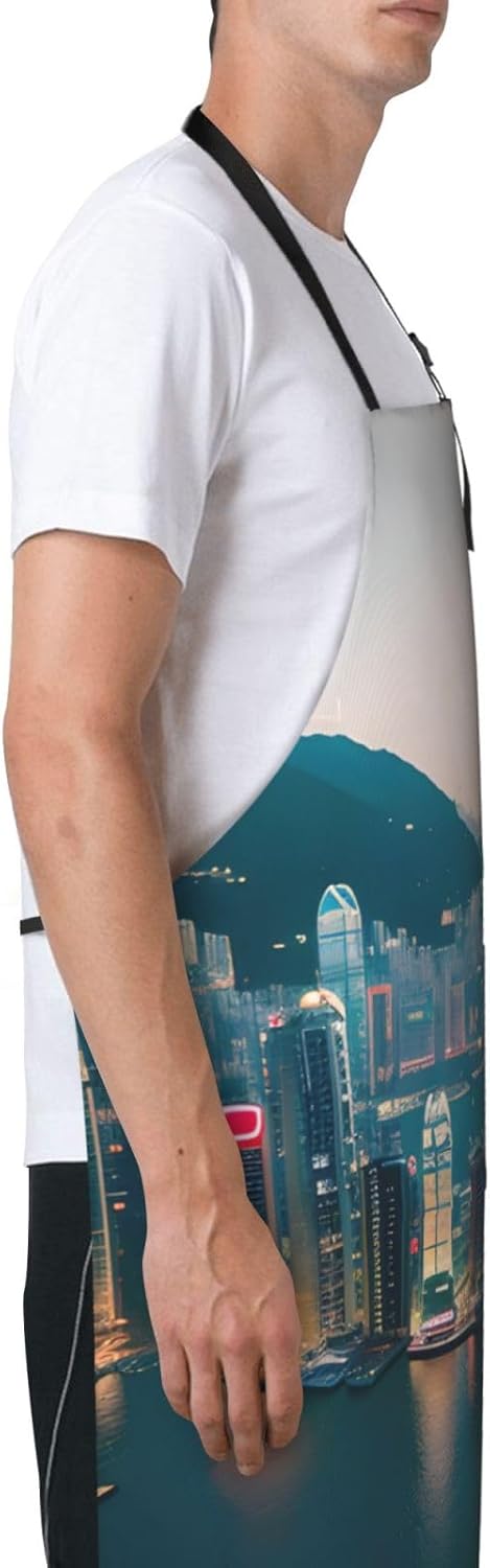 Hong Kong Print Laundry apron 28x33 In Waterproof Kitchen Apron with Pockets for Cooking Baking