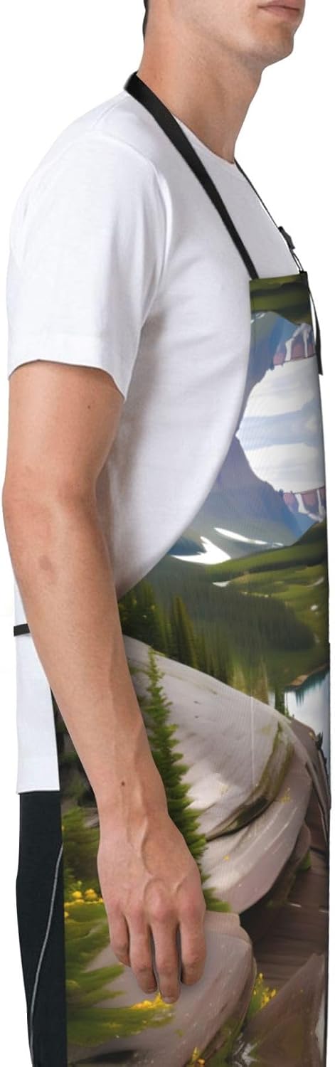 Glacier National Park Print 28x33 In Adult Kitchen Apron with Pockets Versatile Chef Smock for Cooking Baking