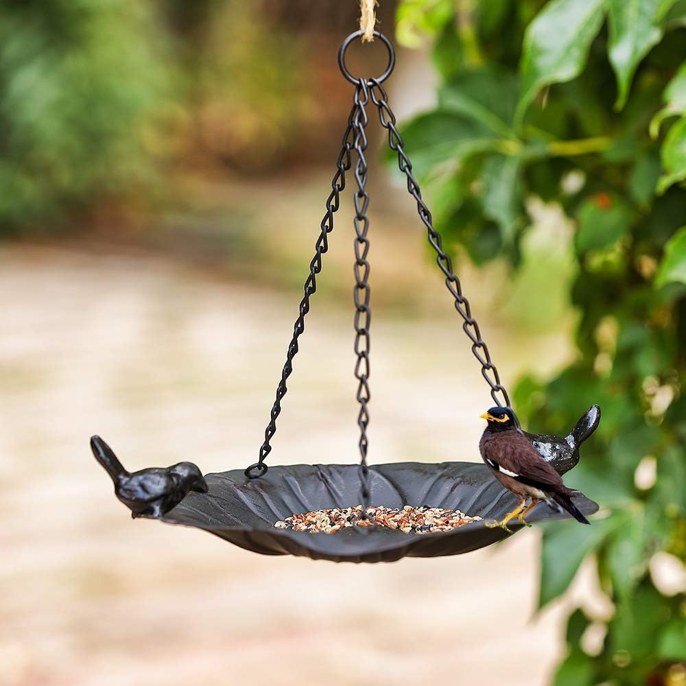 Jemeni Wild Bird Feeder Tray - 10.7 Inch Hanging Seed Plate for Garden, Backyard, Patio - Attracts Birds, Durable & Easy to Clean (Black)