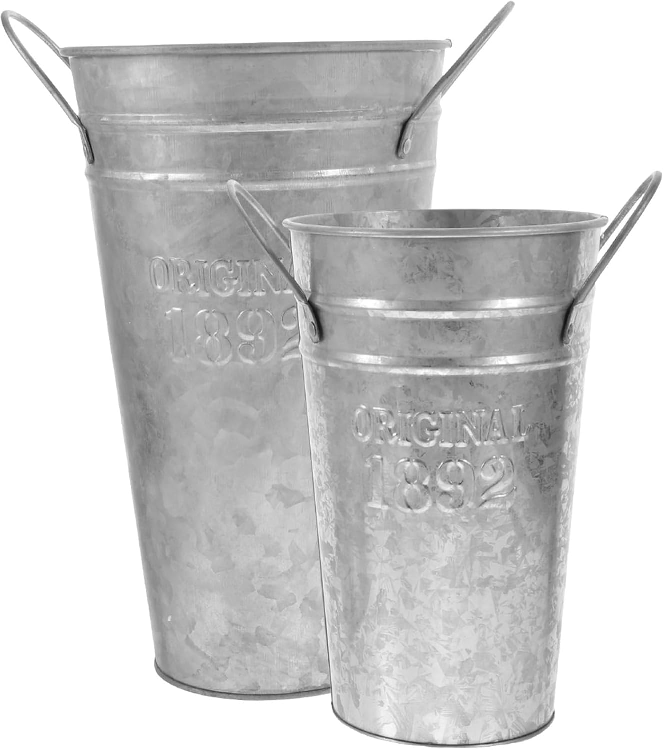 2 Pcs Retro Metal Iron Bucket Flower Vases with Handles, Vintage Rusti