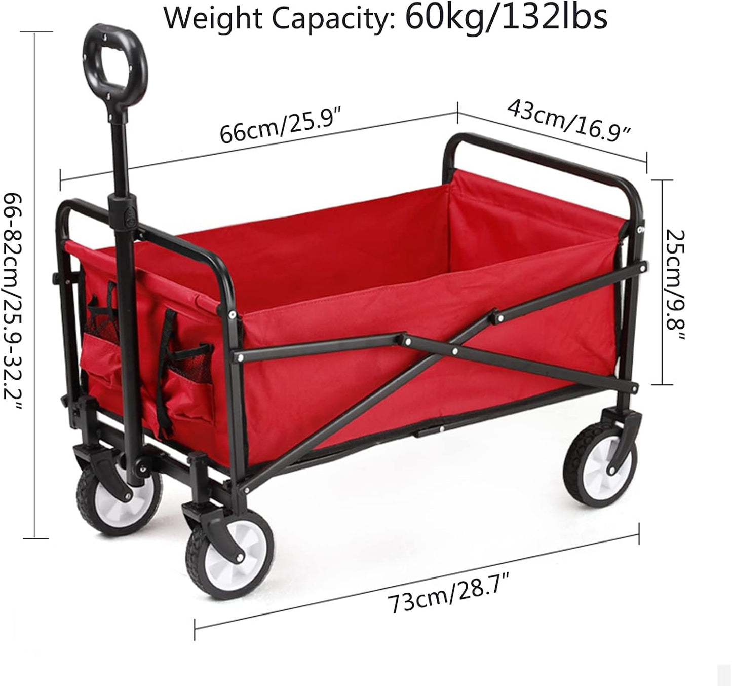 Adjustable Folding Garden Cart - Collapsible Utility Wagon for Outdoor Camping, Fishing, and Shopping - Heavy Duty 60kg/132lbs Capacity - Portable Blue Trailer