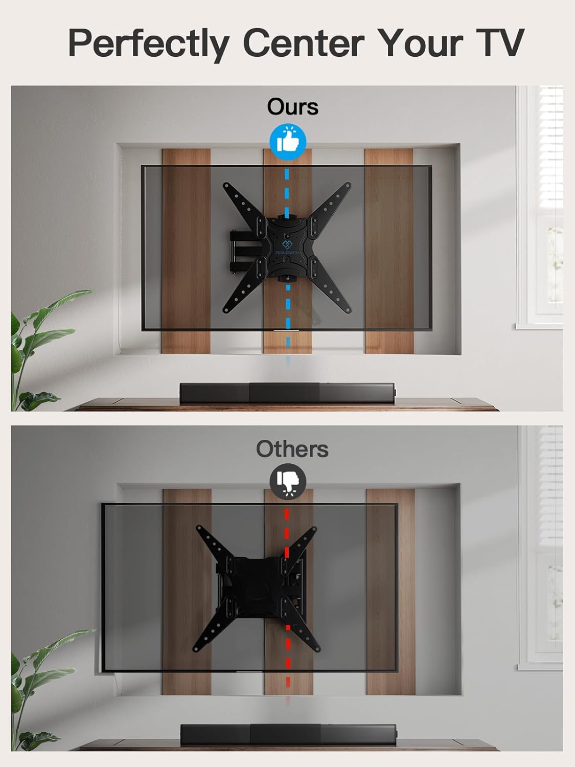 PERLESMITH Full Motion TV Wall Mount for 27-60 Inch Flat & Curved TVs, Single Stud TV Mount with Articulating Swivel Tilt - Wall Mount TV Bracket VESA 400x400mm up to 77 lbs, Perfect Center Design