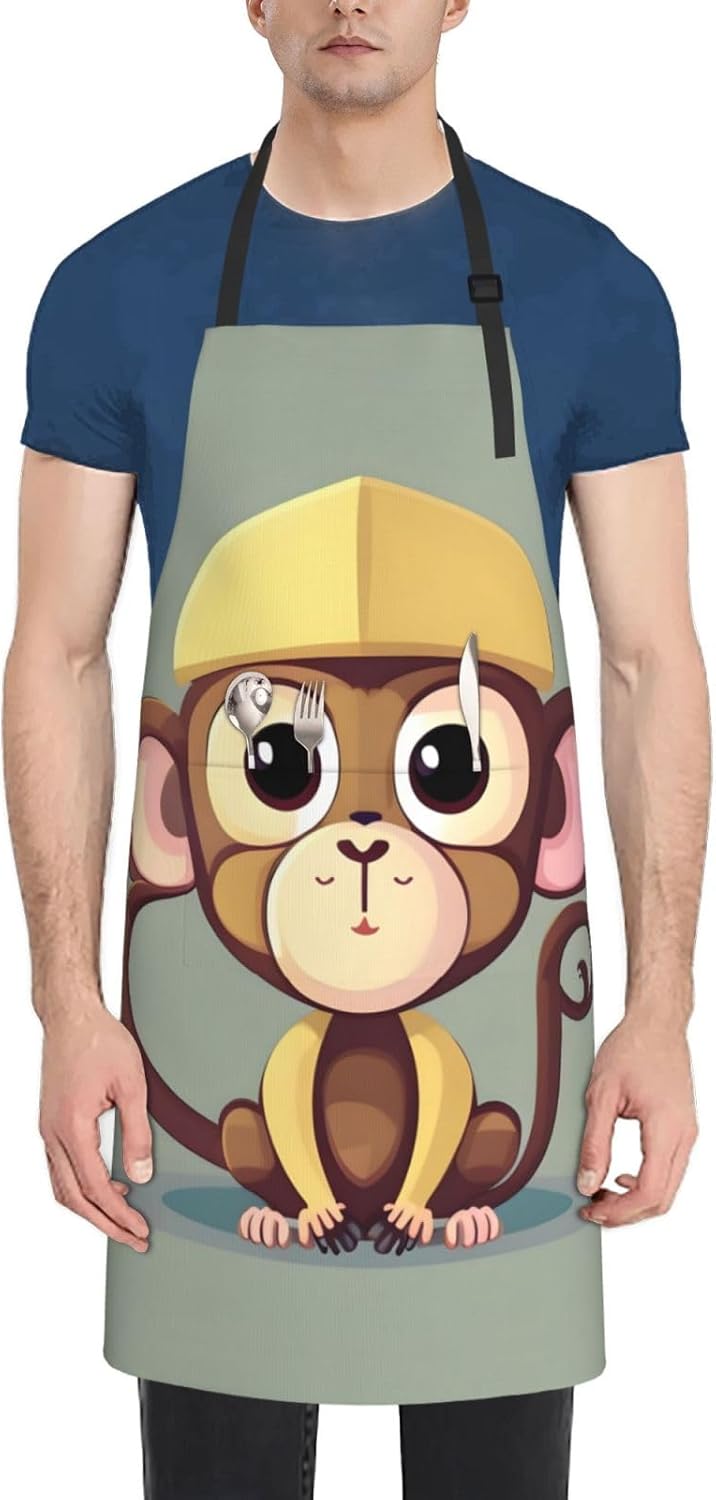 Cute Monkey Print Laundry apron 28x33 In Waterproof Kitchen Apron with Pockets for Cooking Baking