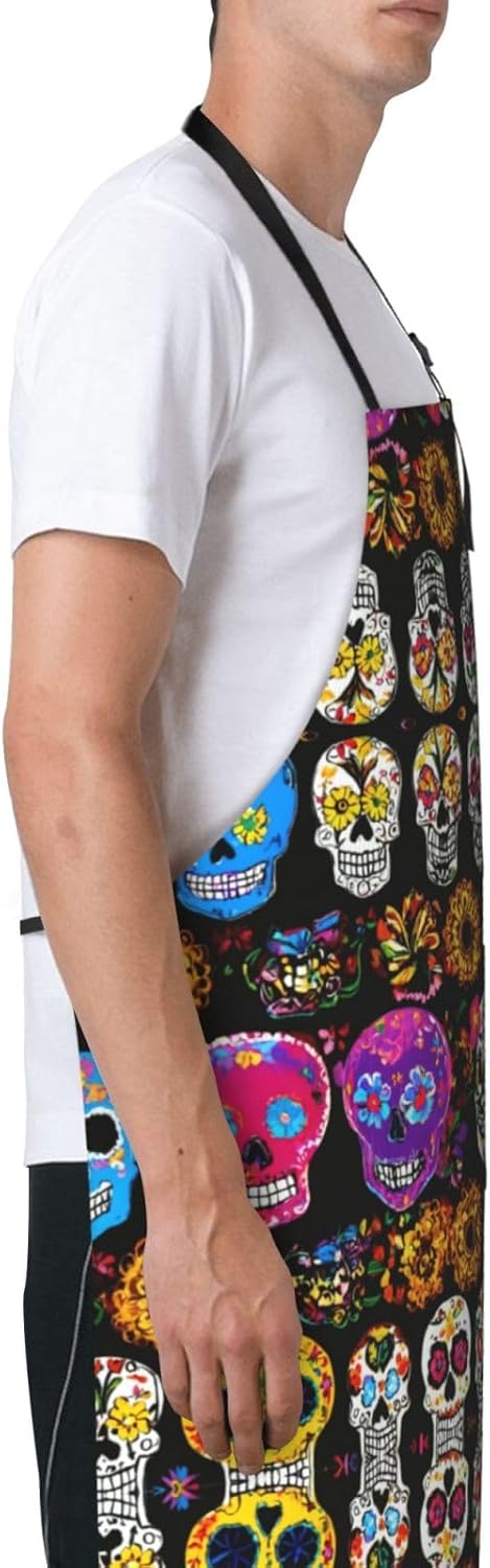 Rose Skull print Waterproof chef's apron with pocket apron for kitchen cooking baking barbecue and gardening