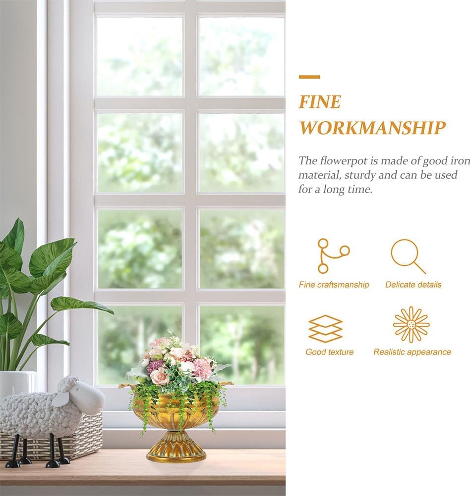 2Pcs Gold Urn Vase for Centerpieces: 3.9in Vintage Compote Bowl Vase - Metal Planter for Wedding Table Decoration