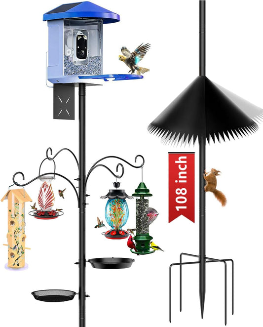 Bird Feeder Pole, 108 inch Bird Feeder Stand Station with Squirrel Pro