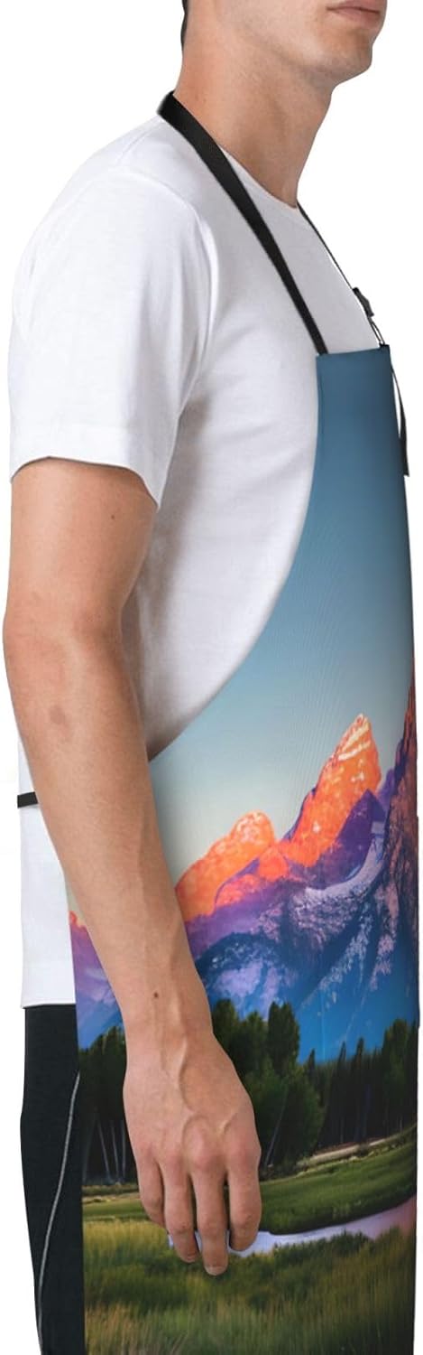 grand teton national park Print Laundry apron 28x33 In Waterproof Kitchen Apron with Pockets for Cooking Baking