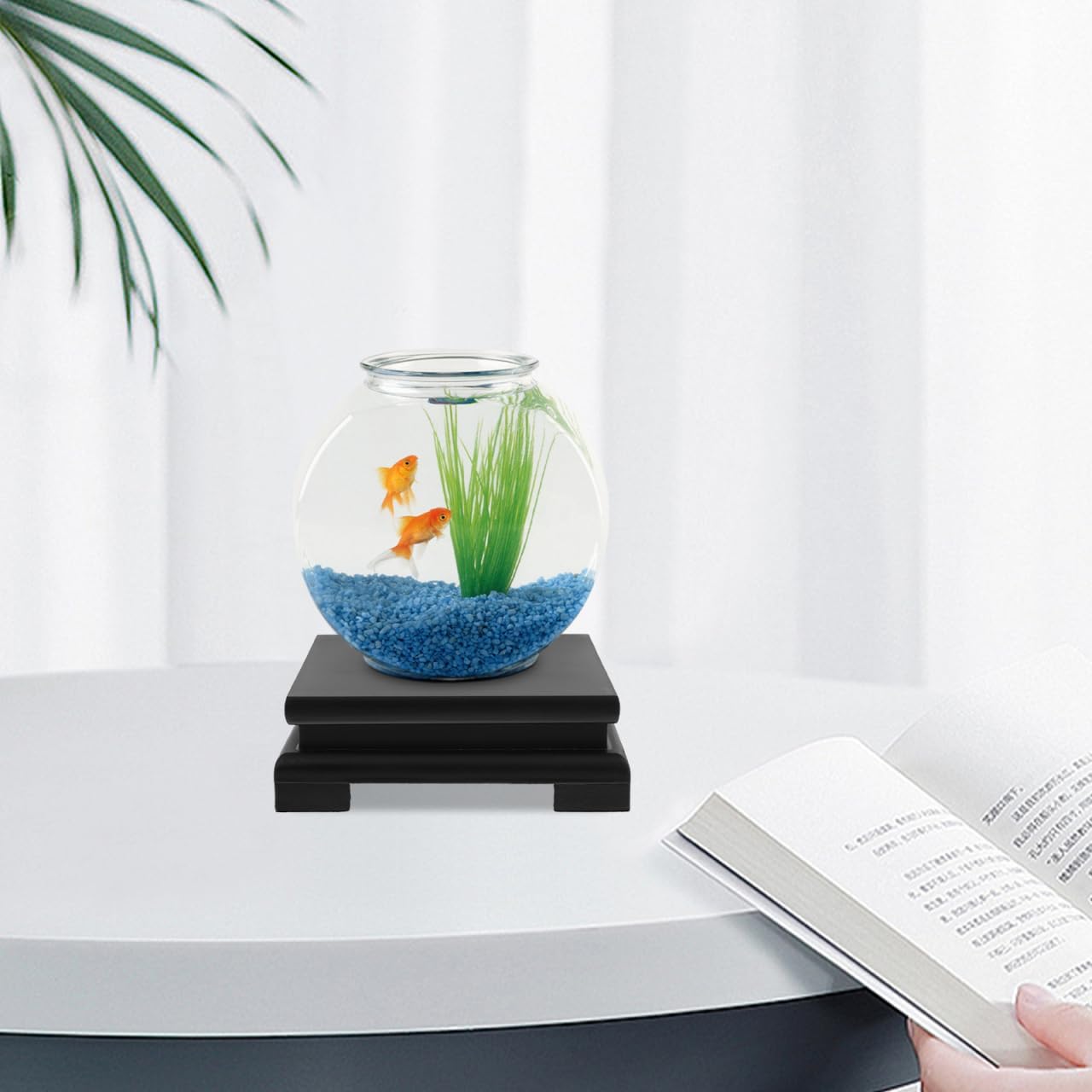 DECHOUS Square Wooden Display Stand Black - Wood Vase Pedestal Stand Display Base for Small Plant Pot, Buddha Statue, Fish Tank, Home Office Farmhouse Decoration, 6x2 Inch