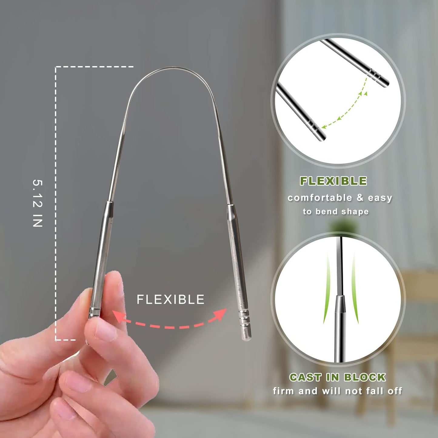 2 Pack Tongue Scraper, 100% Surgical 304 Stainless Steel Tongue Cleane