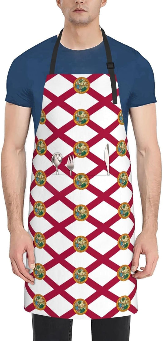 Florida State Flag print Waterproof apron with pocket adjustable cooking apron for adult kitchen bibs to bake