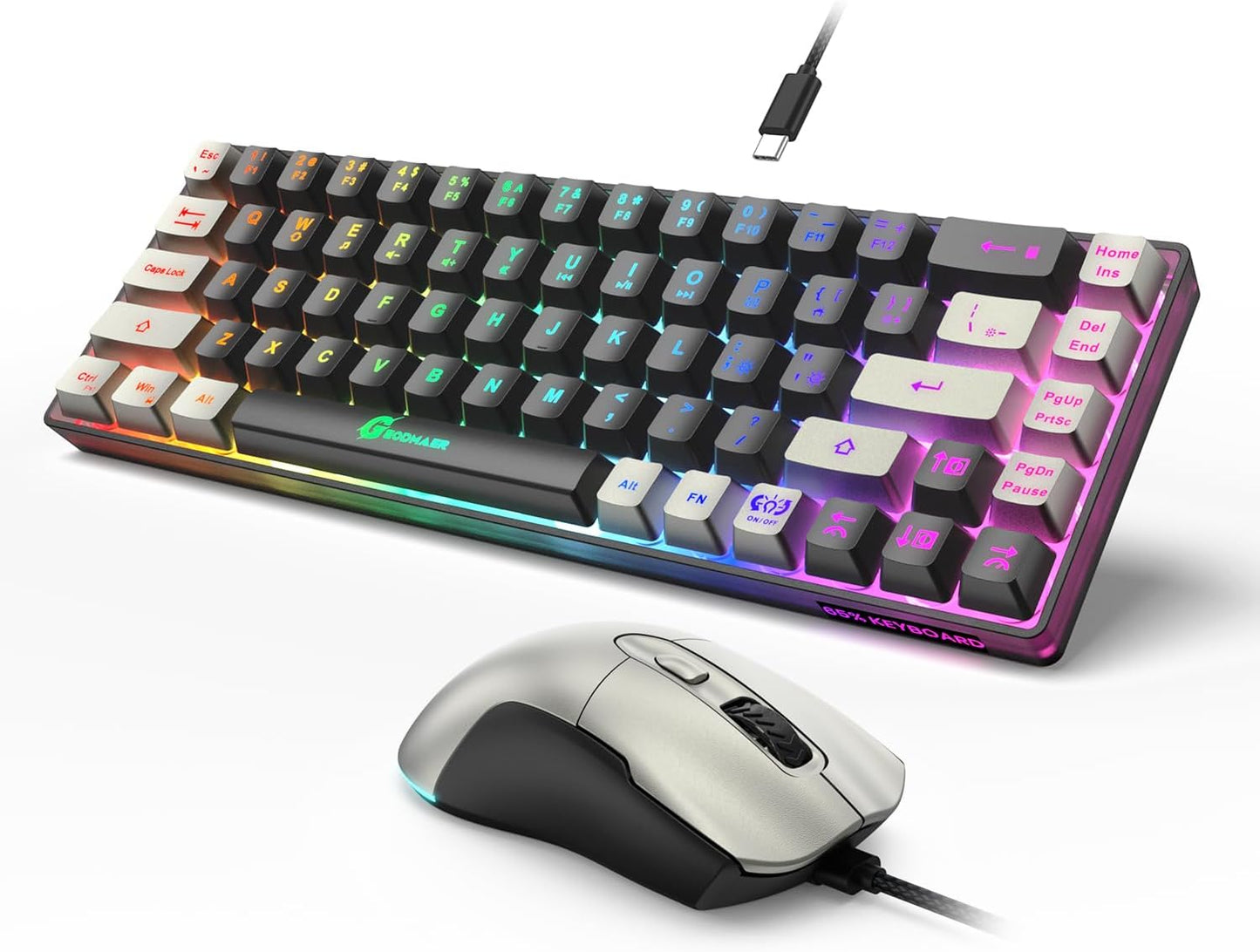 65% Gaming Keyboard and Mouse Combo, RGB Backlit Keyboard + 7200 DPI G