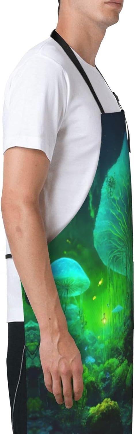 Magic Mushroom Print Laundry apron 28x33 In Waterproof Kitchen Apron with Pockets for Cooking Baking