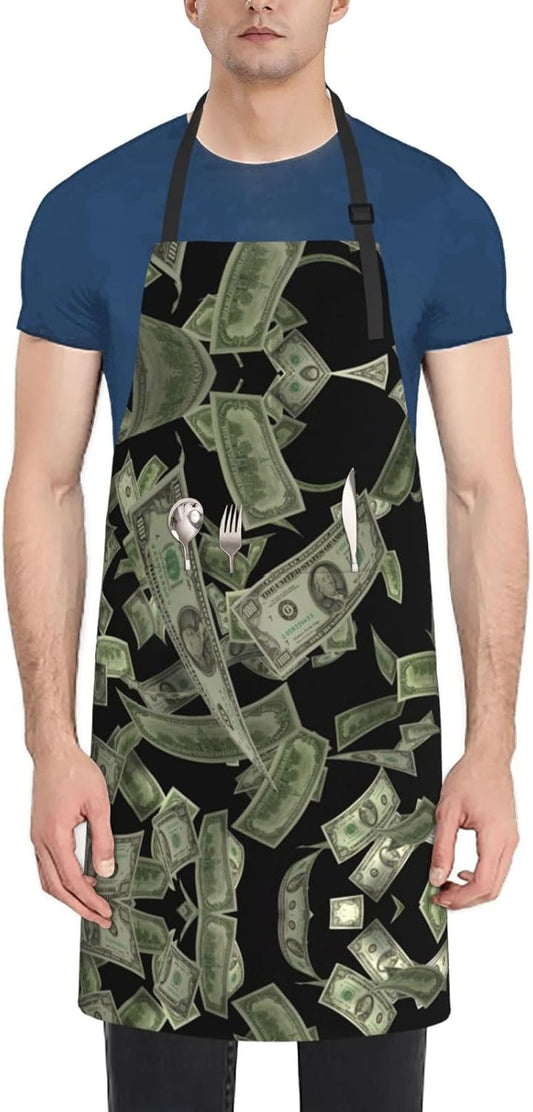 Dollar Sign Money print Waterproof apron with pocket adjustable cooking apron for adult kitchen bibs to bake