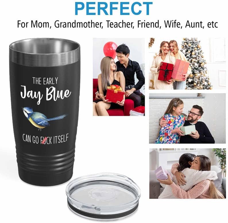 Bird Lover Black Edition Viking Tumbler 20oz - Early Jay Blue go - Hummingbird Nest Cage Parrot Dad Gardening Outdoor Birdwatcher Feeder