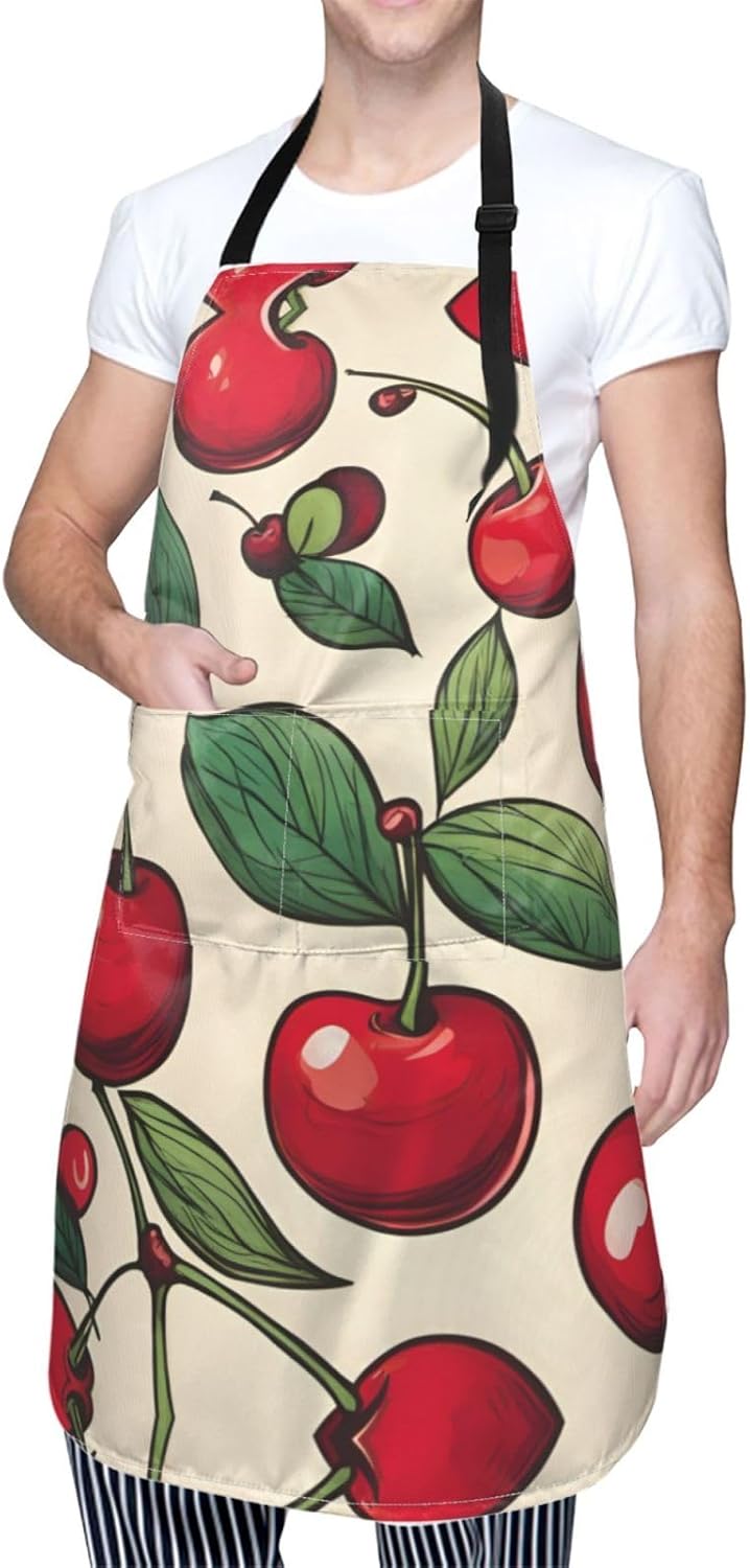 lovely sweet red cherry 2 print Waterproof chef's apron with pocket ap
