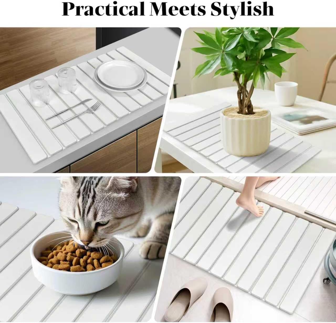 Extral Large Stone Dish Drying Mats for Kitchen Counter, 28"(L)×16"(W) Quick Dry Dish Drying Mat, Collapsible Eco-Friendly Absorbent Diatomaceous Earth Mat for Dishes Cups, Match Any Countertop