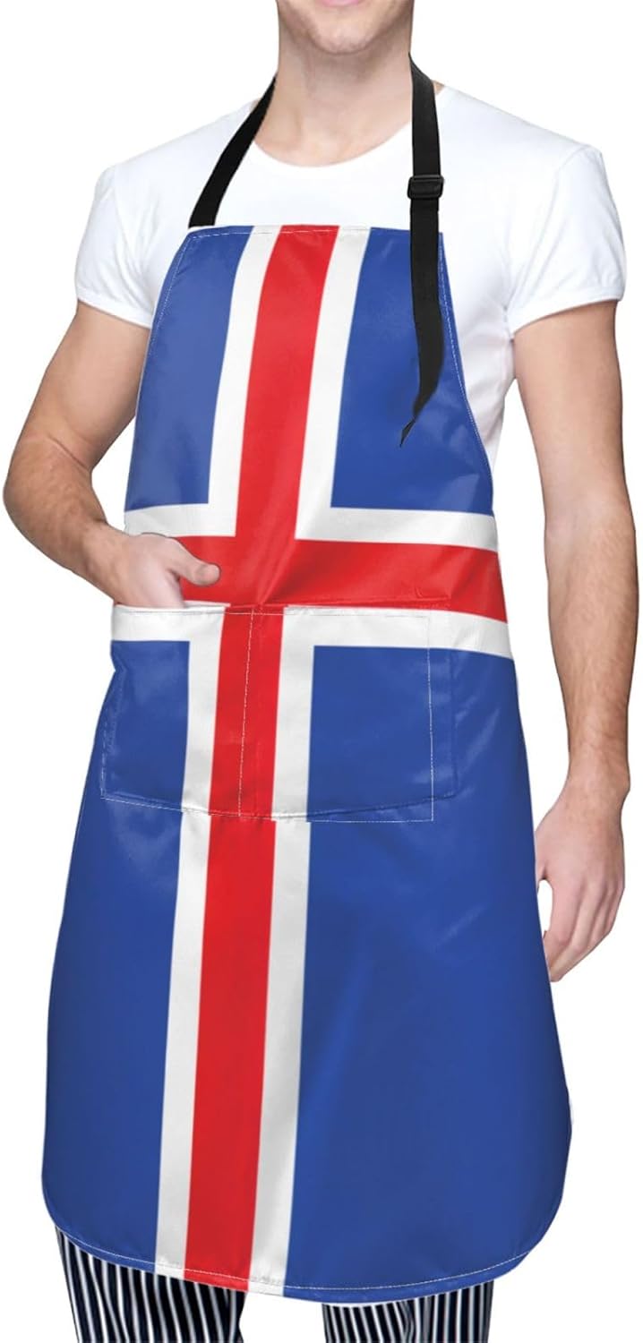 Flag of Iceland print Waterproof chef's apron with pocket apron for kitchen cooking baking barbecue and gardening