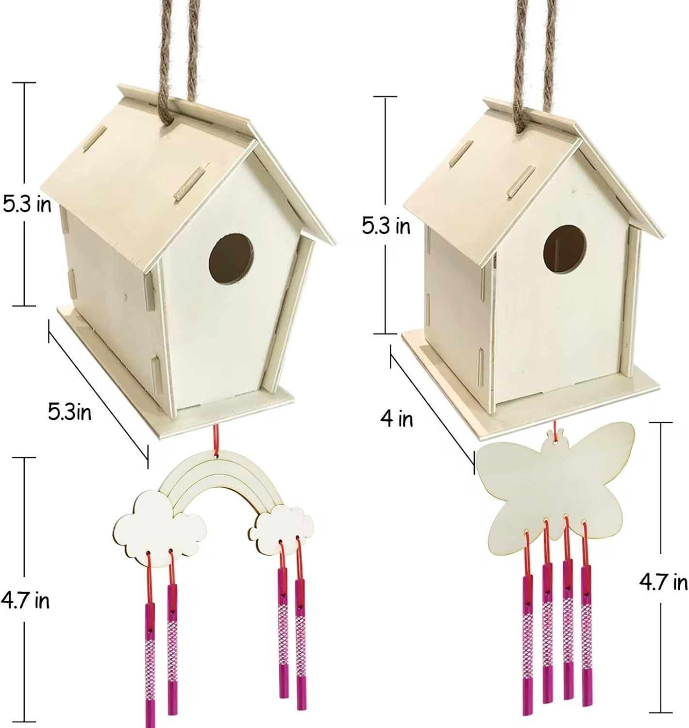 Crafts for Kids Ages 4-8 - 4 Pack DIY Bird House Wind Chime Kit - Buil