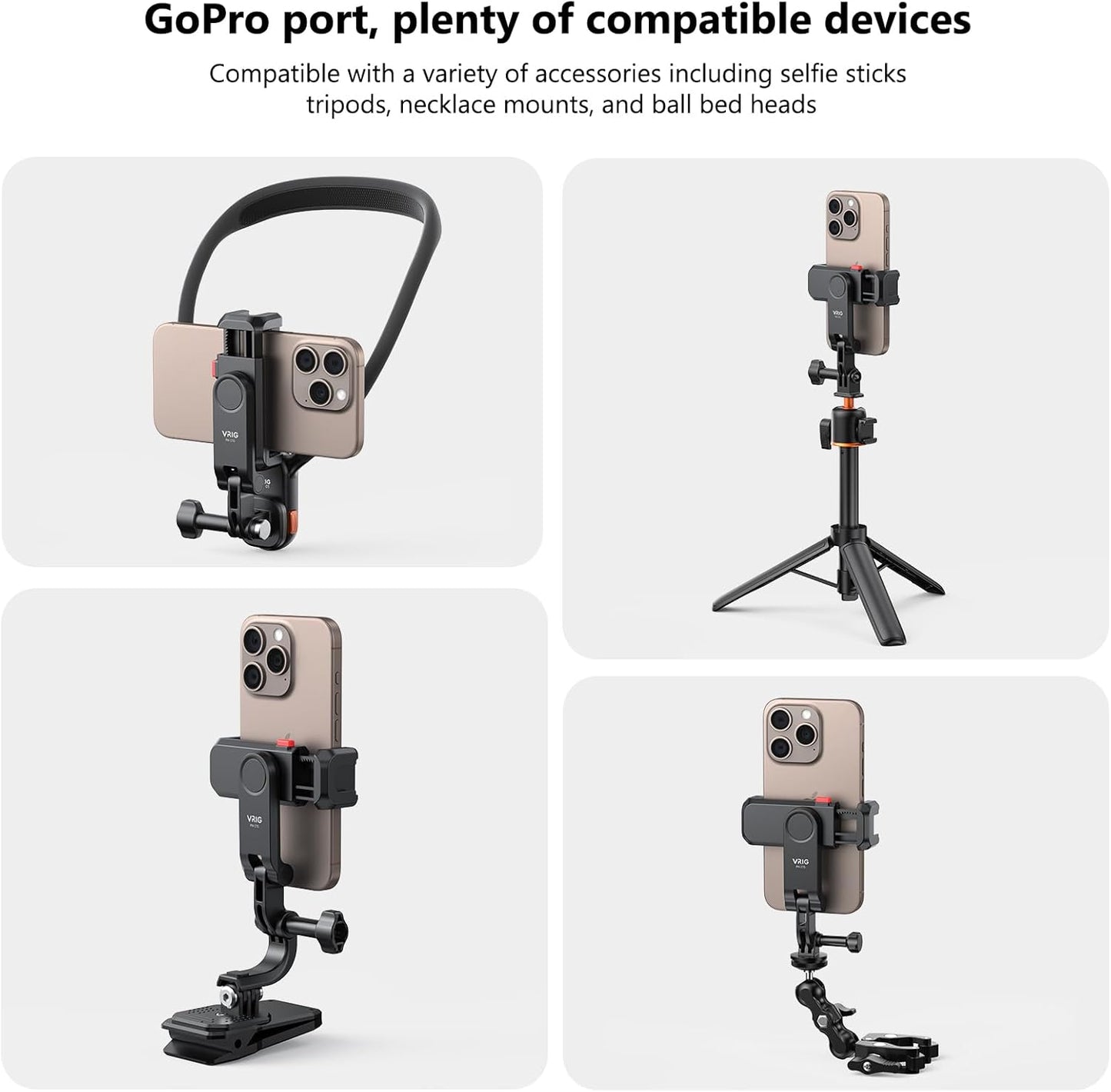 VRIG Phone Holder/Hot Shoe Mount Adapter Kit Compatible with Action Camera GoPro Hero 11 10 9 8 7 6 5, DJI OSMO Action/Action 2, iPhone13 Pro Max, Samsung, Attaching on DSLR Camera or Ring Light
