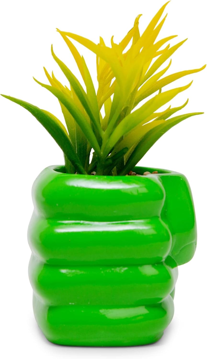 Marvel Comics Hulk Smash Hand 3-Inch Ceramic Mini Planter with Artificial Succulent | Cute Small Flower Pot, Faux Indoor Plant