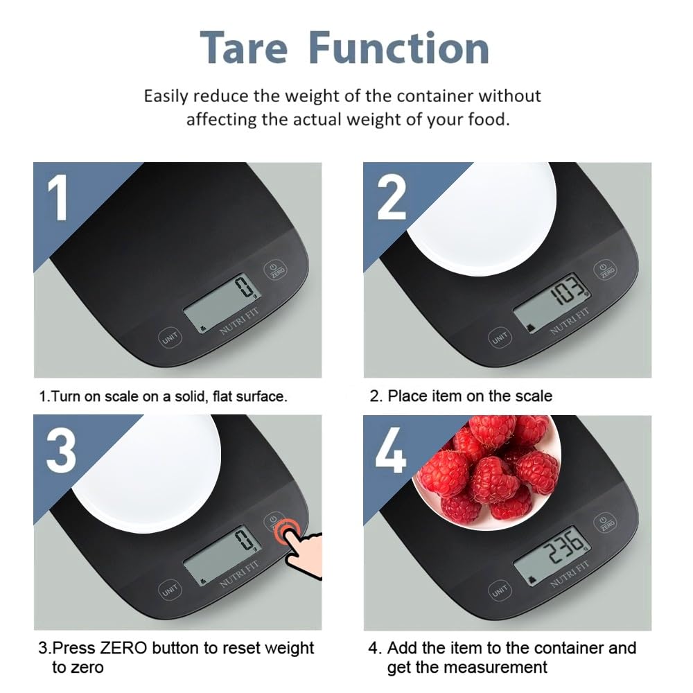 NUTRI FIT Food Scale for Kitchen Scales Digital Weight Grams and Ounces, Baking Scale Accurate for Weight Loss, Cooking, Coffee, Keto Diet, Meal Prep, 0.1oz Ultra Slim Smart Tare Black
