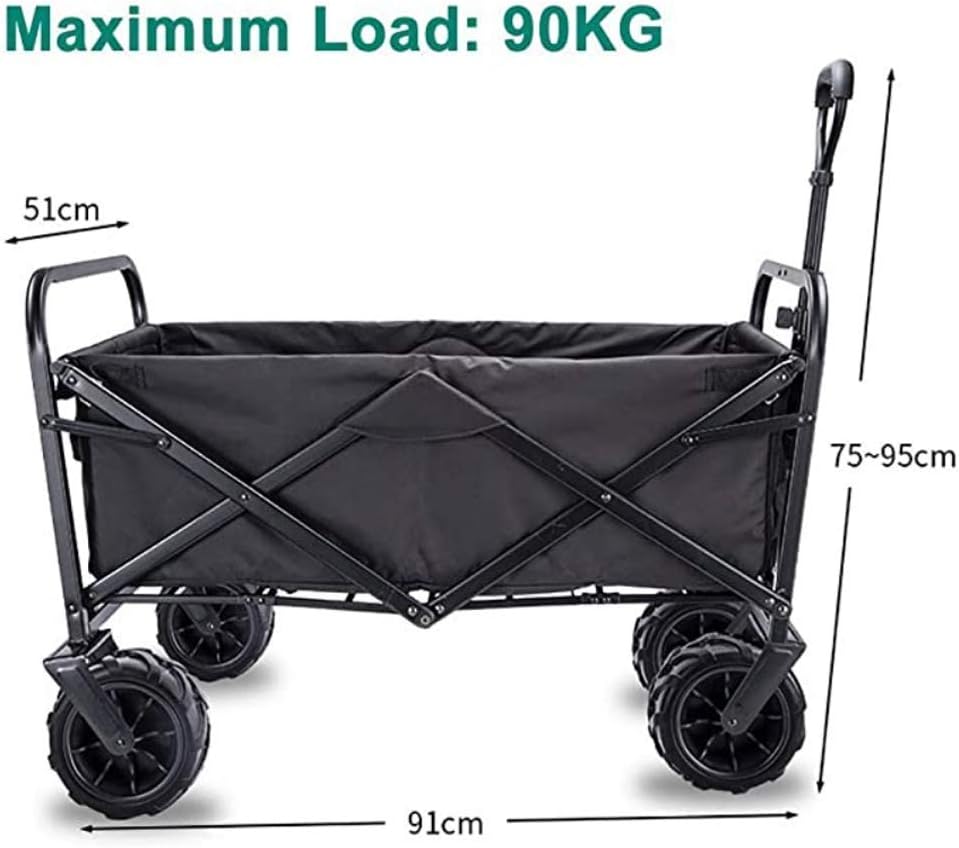Foldable Pull Wagon Transport Cart,4 Wheeled Collapsible Festival Trolley,Folding Camping Cart with Lining,90Kg Capacity Shopping