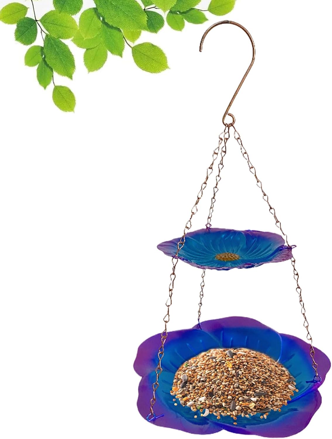 Weatherproof Bird Feeders, Flower Shaped Metal Tray, Double Layer Bird Feeder with Outdoor Feature, Durable Metal Feeding Tray, Birds Feeder with Charming Design, Birds Pets for Garden Home