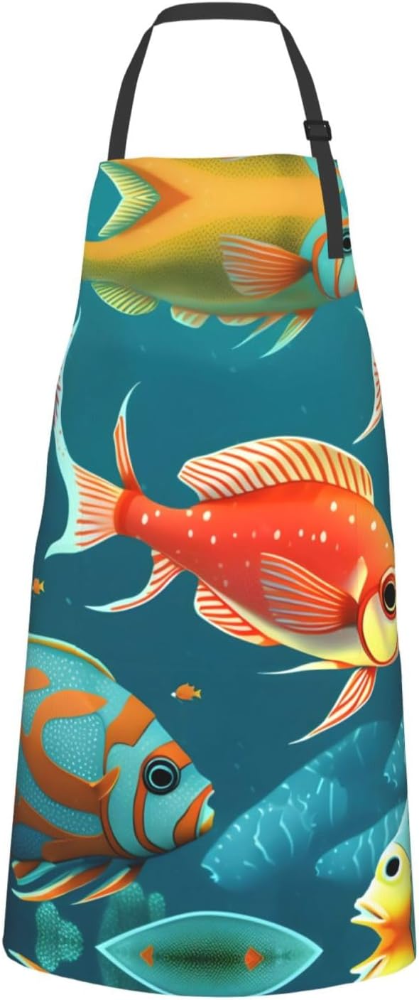 Ocean Underwater Fish Print Laundry apron 28x33 In Waterproof Kitchen 