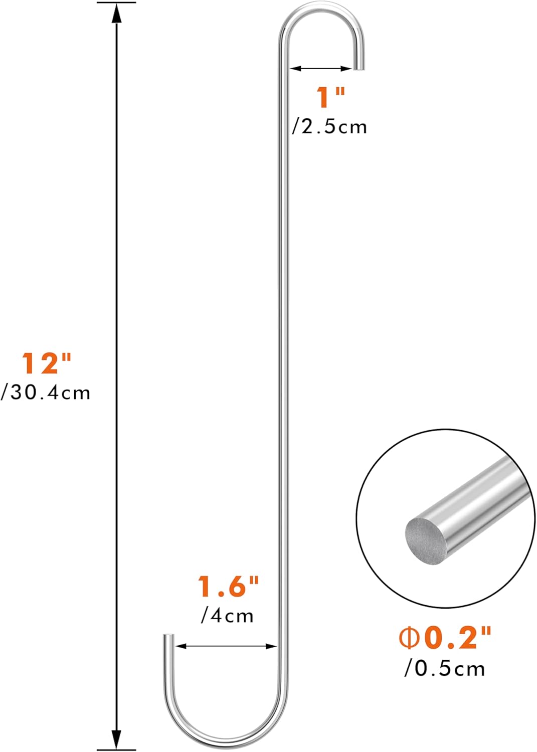iBorn 12 Inch Extension S Hooks Stainless Steel S Hooks, Heavy Duty S 