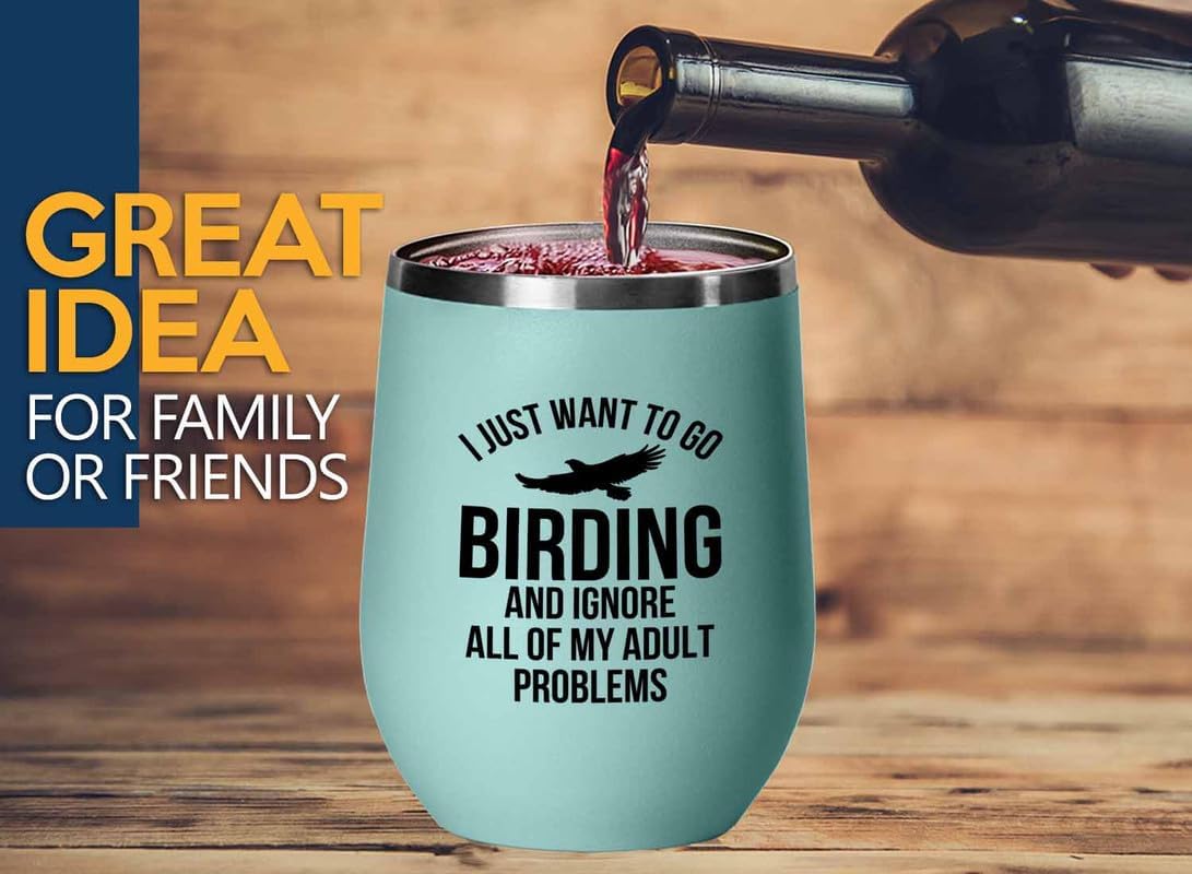 Birding Teal Edition Wine Tumbler 12oz - Go birding - Bird Feeder Backyard Birdwatcher Gifts Birding Bird Lover