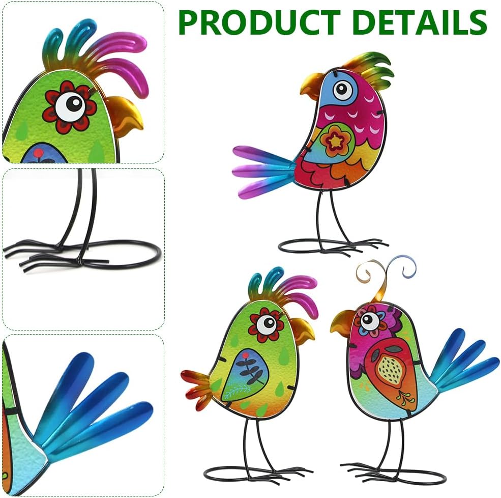 3 Pack Garden Outdoor Metal & Glass Bird Yard Art Decor, Yard Art Deco