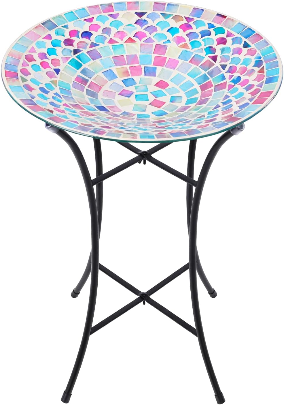 MUMTOP Mosaic Glass Bird Baths, 14 Inch Width Outdoor Garden Bird Bath