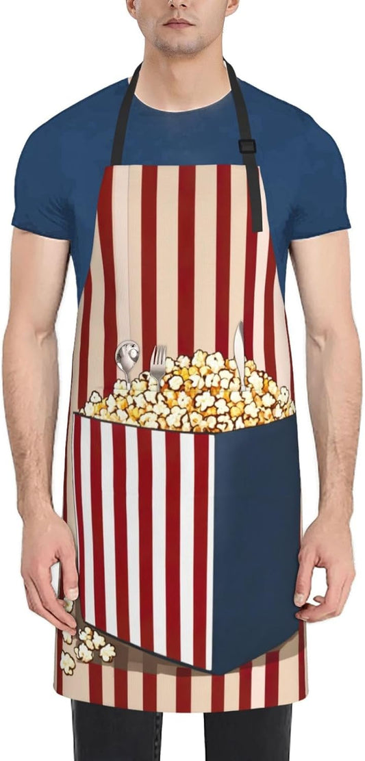 Popcorn Print print Waterproof chef's apron with pocket apron for kitchen cooking baking barbecue and gardening