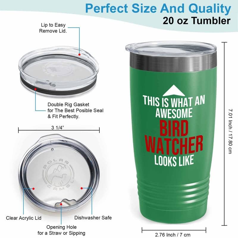 Bird Lover Green Edition Viking Tumbler 20oz - Awsome Bird Watcher Looks Like - Hummingbird Nest Cage Parrot Dad Gardening Outdoor Birdwatcher Feeder