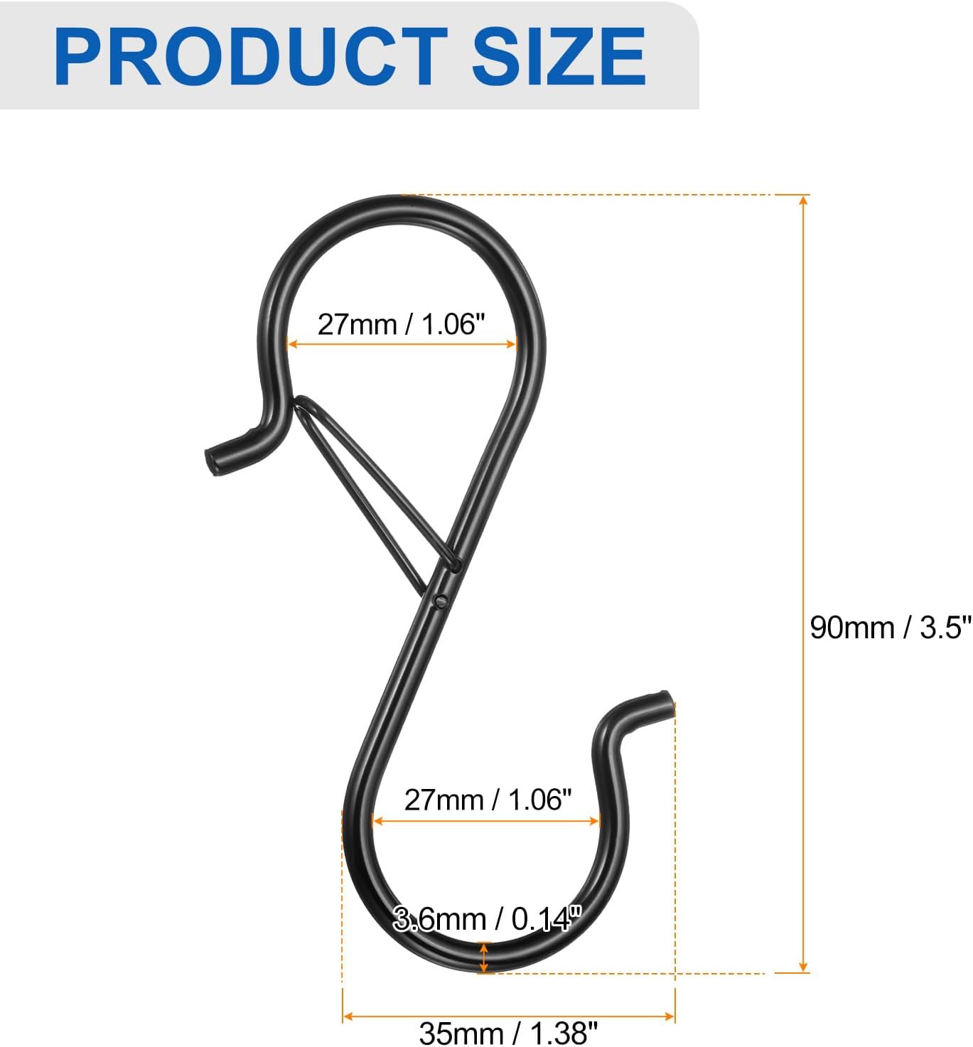 HARFINGTON 10pcs S Hooks 3.5" Metal Hanging S Shaped Hooks Small S Hanger Closet Rod Hooks for Hanging Kitchen Utensils Cups Plants Jewelry Jeans Clothes Towels Tools, Black