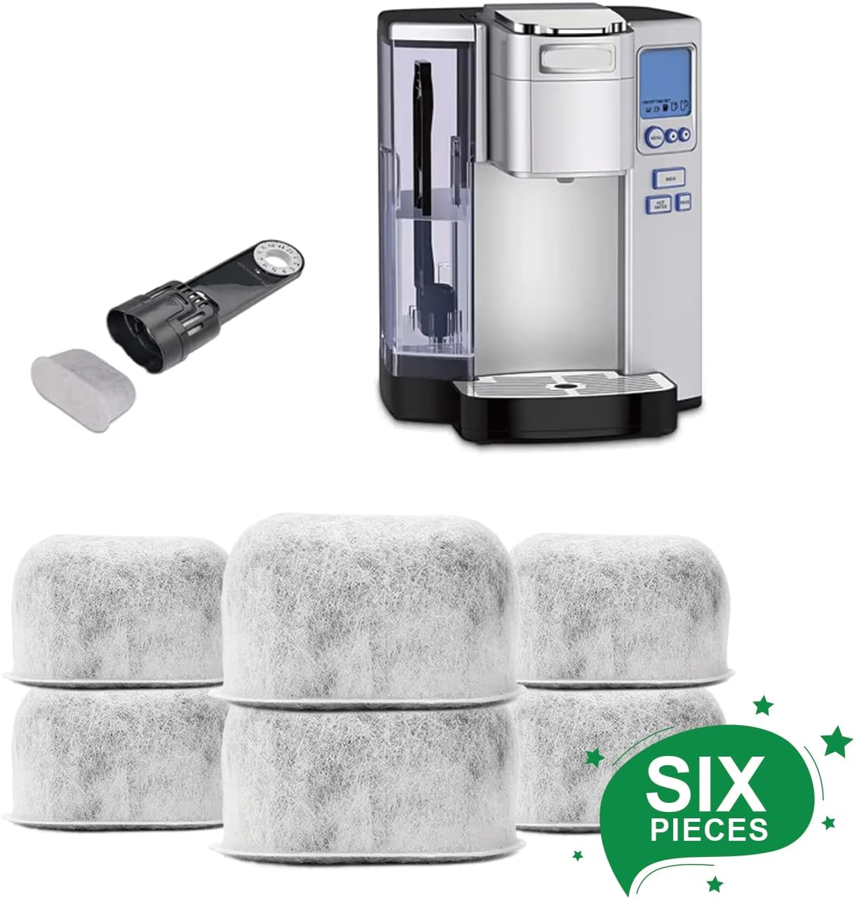 Pack of 6 Replacement Charcoal Water Filters By Housewares Solutions for Keurig Brewers - Keurig Compatible Water Filter Cartridges Universal Fit (NOT CUISINART) for Keurig 2.0 & 1.0 Coffee Makers