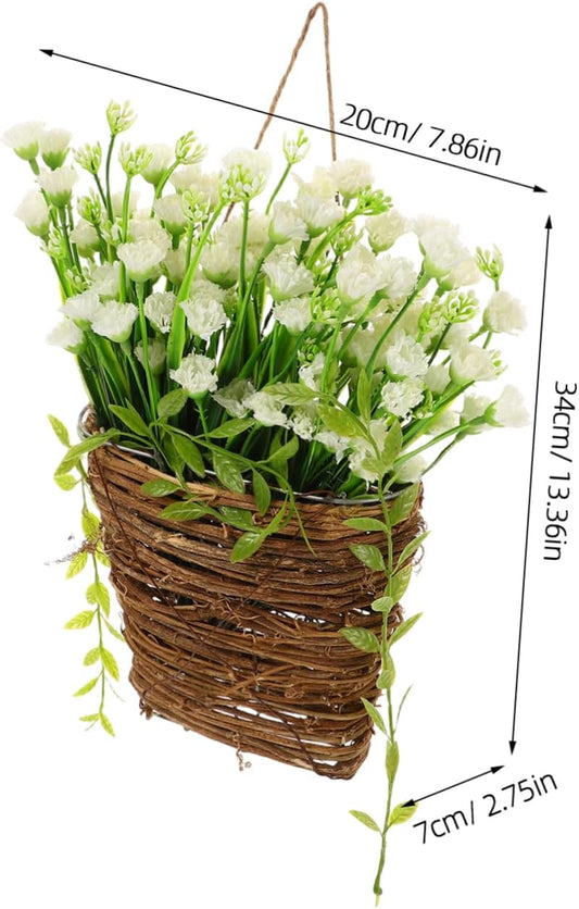 BESTOYARD White Artificial Hanging Flower Basket Floral Round Door Han