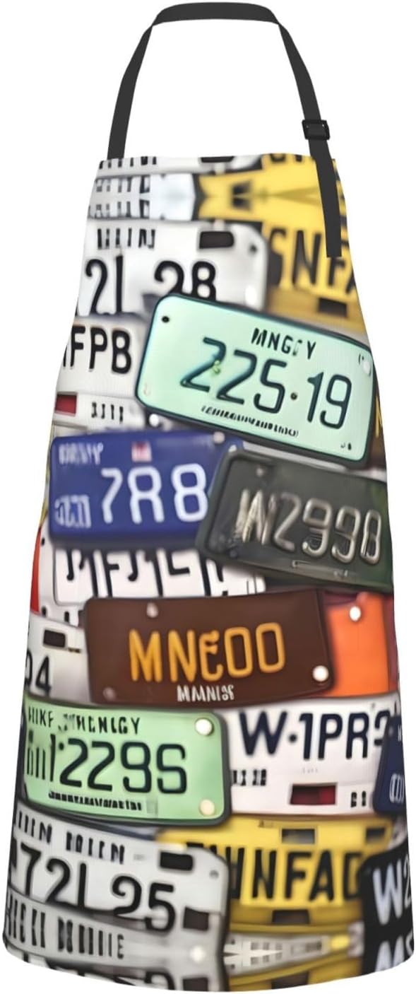 License Plate print Waterproof apron with pocket adjustable cooking apron for adult kitchen bibs to bake