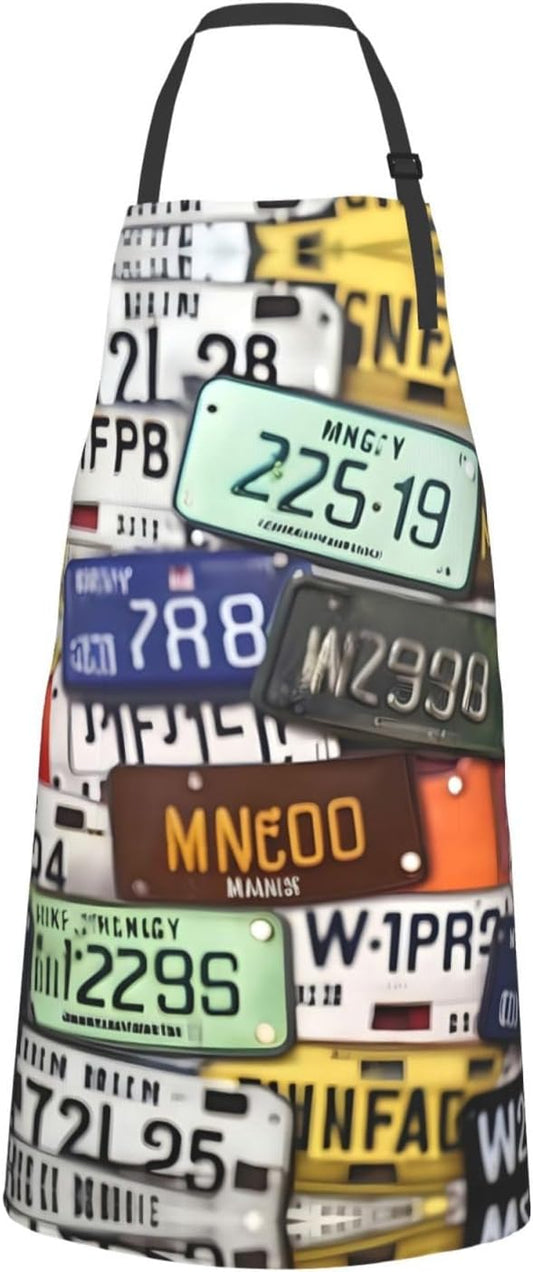 License Plate print Waterproof apron with pocket adjustable cooking apron for adult kitchen bibs to bake