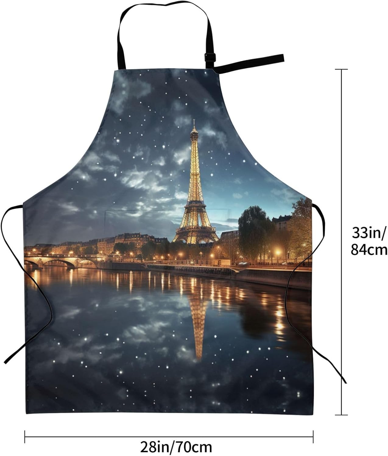Eiffel tower print Waterproof apron with pocket adjustable cooking apr