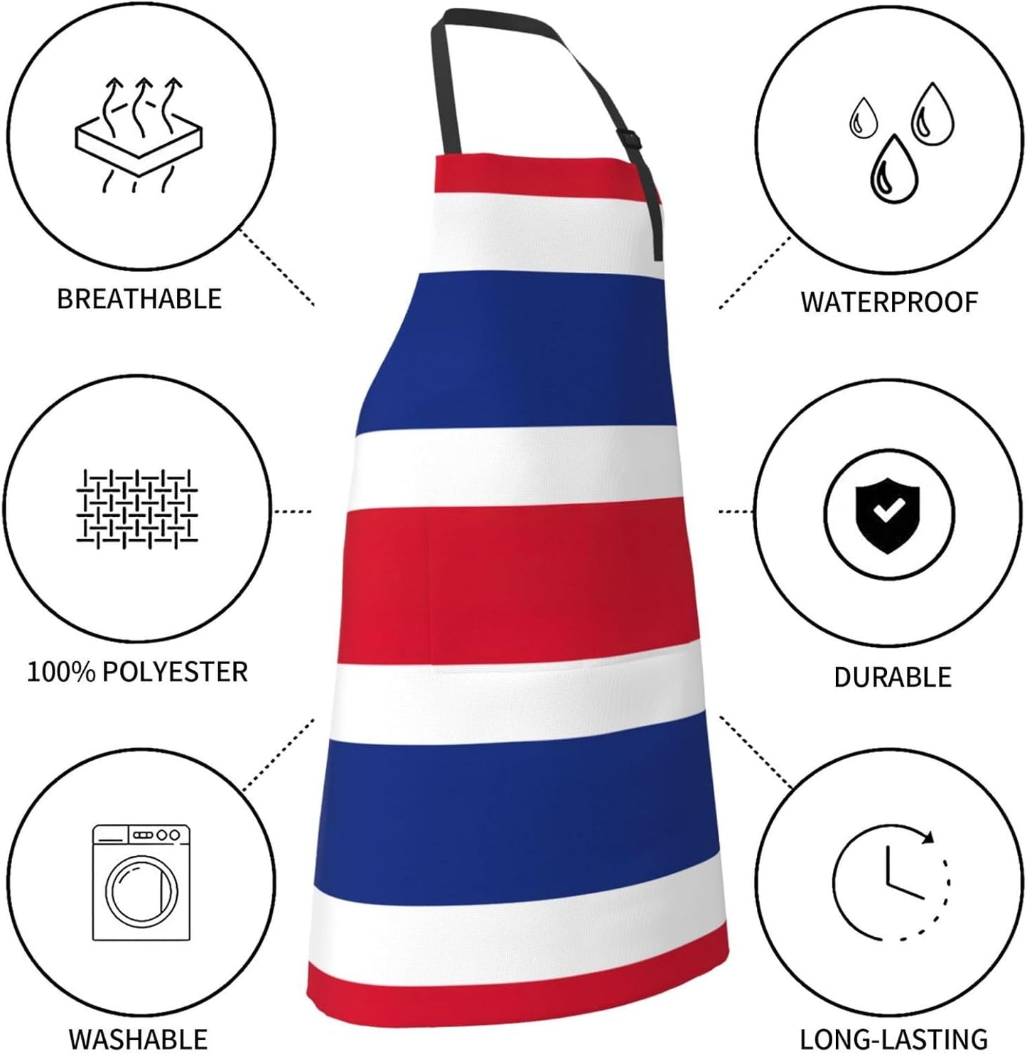 Flag of Costa Rica print Waterproof chef's apron with pocket apron for kitchen cooking baking barbecue and gardening
