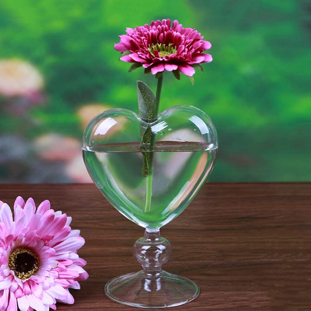 Heart Shape Glass Flower Pot Desktop Standing Vase Planter Container H