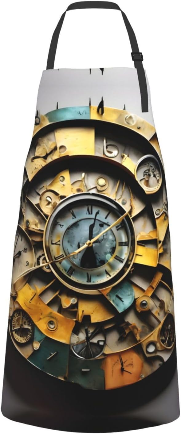 Clock Art Print Laundry apron 28x33 In Waterproof Kitchen Apron with P