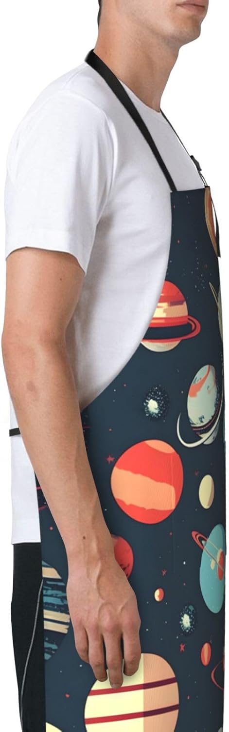 Outer Space Planet Print Laundry apron 28x33 In Waterproof Kitchen Apron with Pockets for Cooking Baking