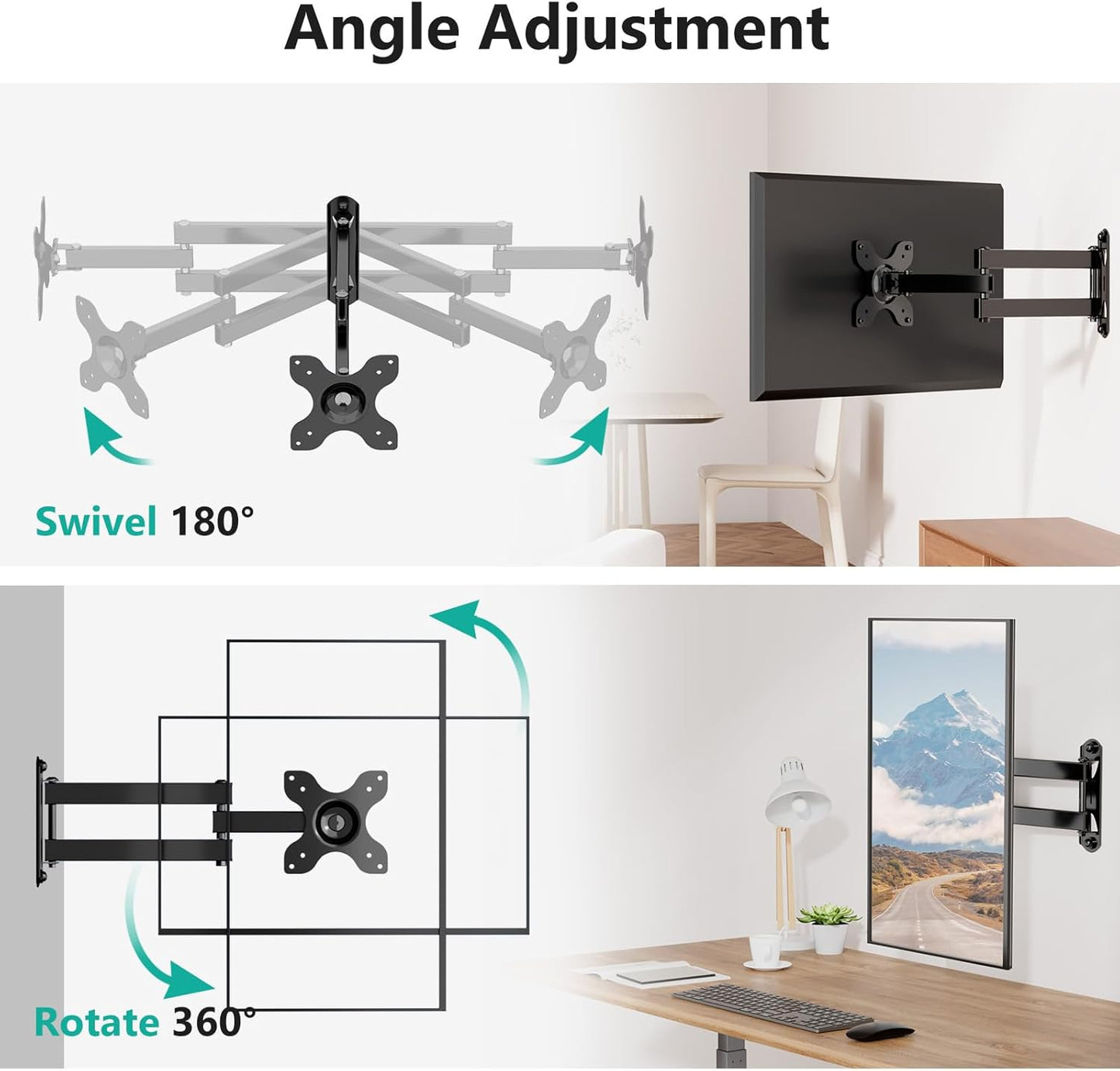 WALI TV Wall Mount Articulating LCD Monitor Full Motion 15 inch Extension Arm Tilt Swivel for Most 13 to 32 inch LED TV Flat Panel Screen with Mounting Holes up to 100x100mm (1330LM), Black