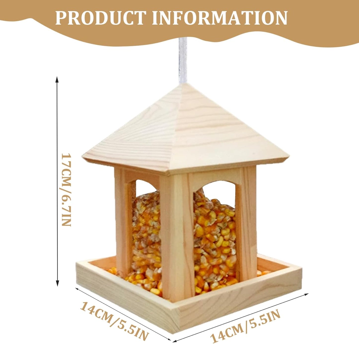 Wooden Bird Feeder for Outdoors, Hanging Bird Feeder with Perch to Welcome Various Birds, Weather-Resistant Birdfeeder for Garden or Balcony
