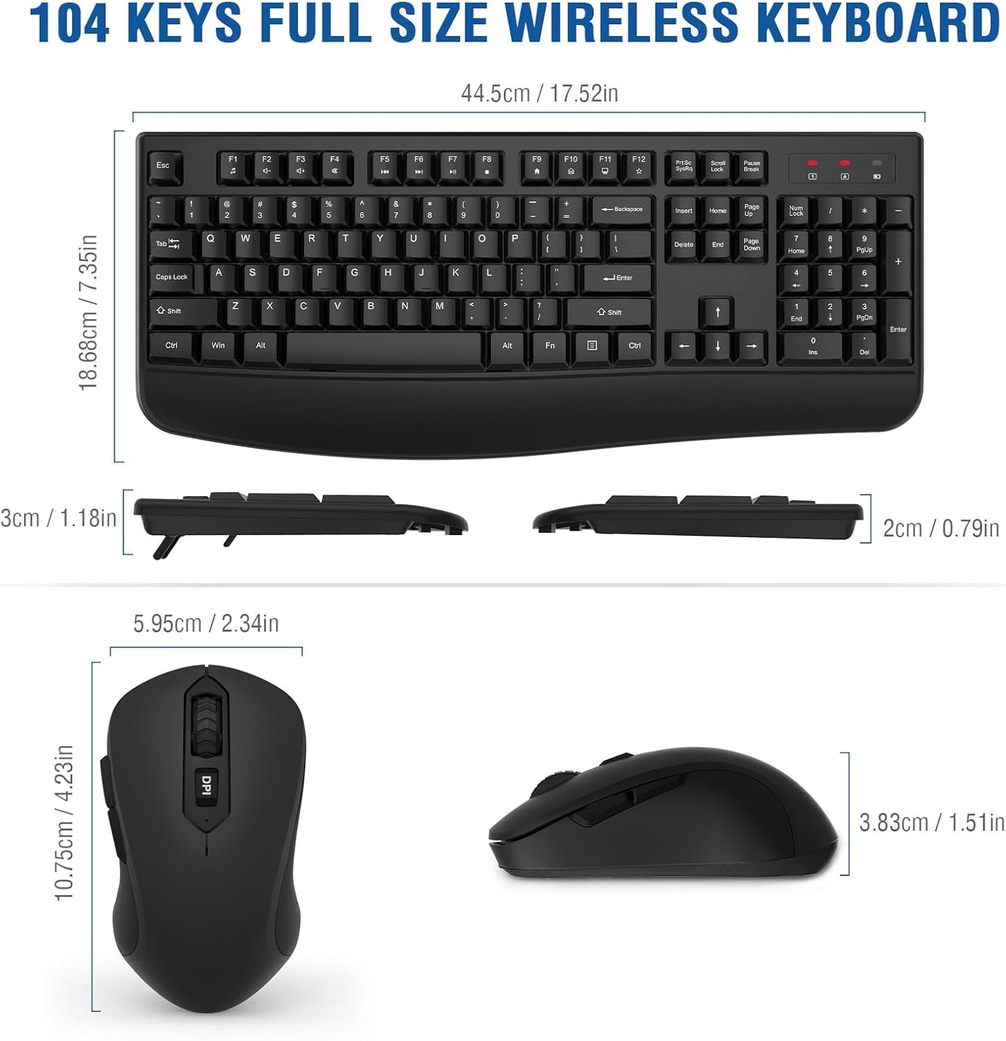 Wireless Keyboard and Mouse Combo, EDJO 2.4G Full-Sized Ergonomic Comp